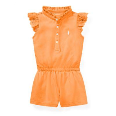 Ralph Lauren Cotton Flutter-sleeve Romper Fair Orange 3m