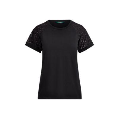 Ralph Lauren Eyelet-sleeve Cotton Top Polo Black
