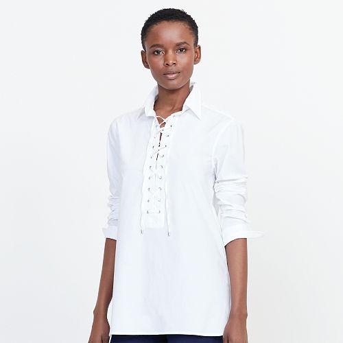 Ralph Lauren Lauren Petite Lace-up Cotton Tunic White