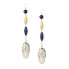 Ralph Lauren Beaded Feather Drop Earrings Silver