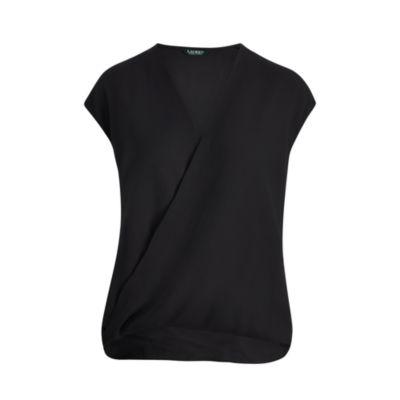 Ralph Lauren Georgette V-neck Blouse Polo Black