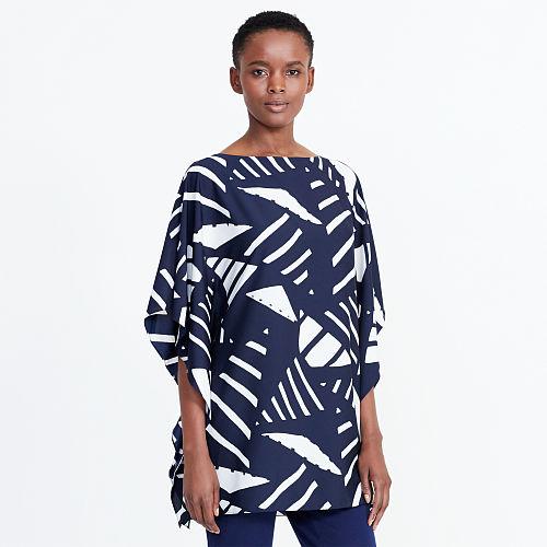 Ralph Lauren Lauren Graphic-print Poncho Navy/antique Ivory