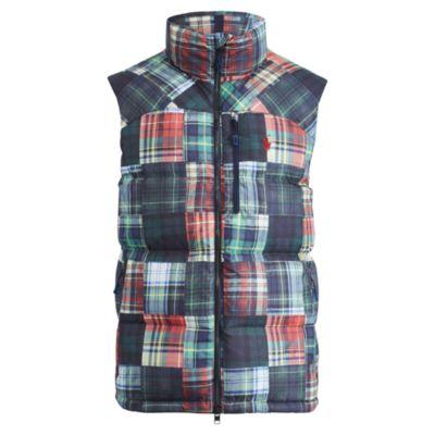 Ralph Lauren Water-repellent Down Vest Printed Plaid Patchwork