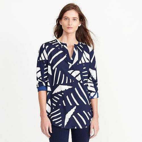 Ralph Lauren Lauren Crepe Split-neck Tunic Navy/antique Ivory
