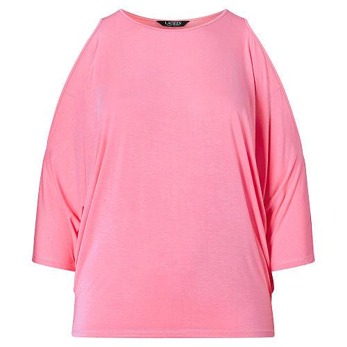 Ralph Lauren Lauren Woman Cutout-shoulder Jersey Top Peace Rose