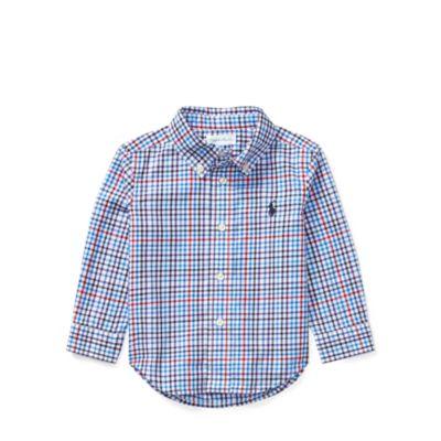 Ralph Lauren Plaid Cotton Poplin Shirt Lt Blue Multi 6m