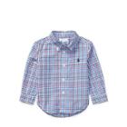 Ralph Lauren Plaid Cotton Poplin Shirt Lt Blue Multi 6m