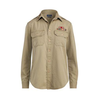 Ralph Lauren Cotton Chino Military Shirt Green