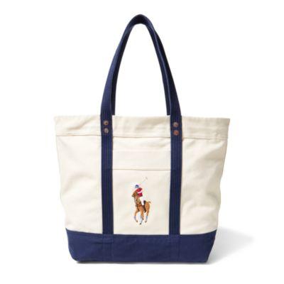 Ralph Lauren Canvas Big Pony Tote Natural/navy