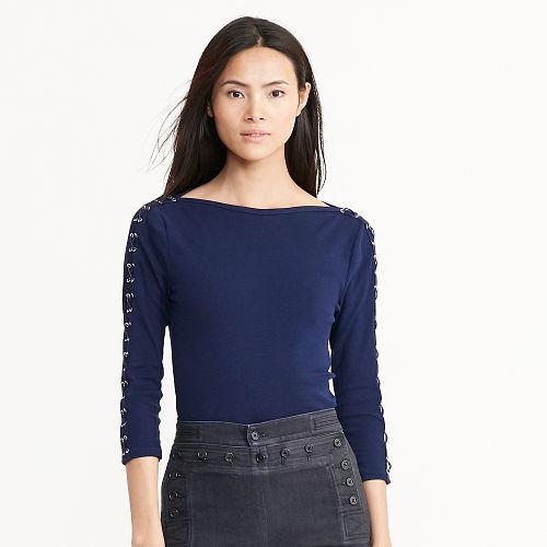 Ralph Lauren Lauren Lace-up Boatneck Top Navy