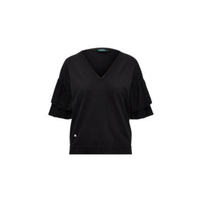 Ralph Lauren Ruffle-sleeve Top Polo Black
