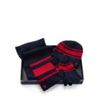 Ralph Lauren Striped Hat, Scarf & Glove Set Hunter Navy/red