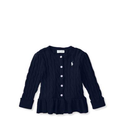 Ralph Lauren Cable Cotton Peplum Cardigan Hunter Navy 24m