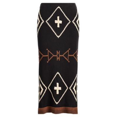 Ralph Lauren Geometric Linen-blend Skirt Black/tan