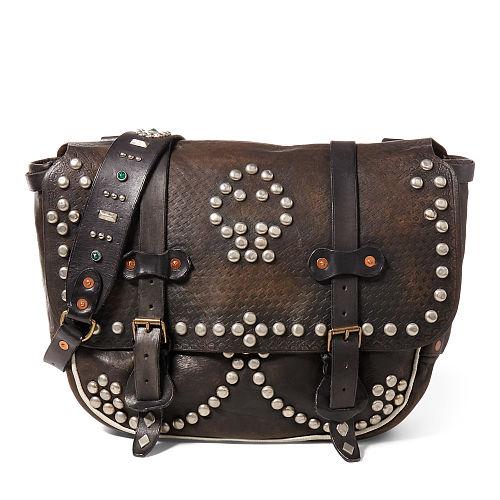 Ralph Lauren Rrl Embossed Leather Saddle Bag Vintage Black