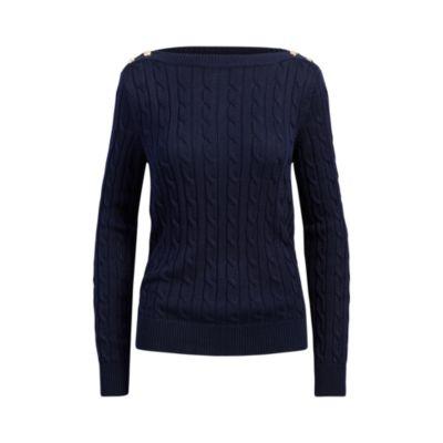 Ralph Lauren Button-shoulder Cable Sweater Navy