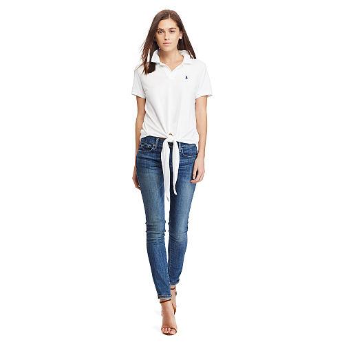 Polo Ralph Lauren Tie-front Mesh Polo Shirt White