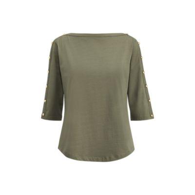 Ralph Lauren Button-shoulder Jersey Top Sage Moss