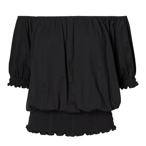 Ralph Lauren Lauren Smocked Off-the-shoulder Top Polo Black