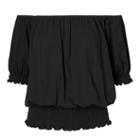 Ralph Lauren Lauren Smocked Off-the-shoulder Top Polo Black