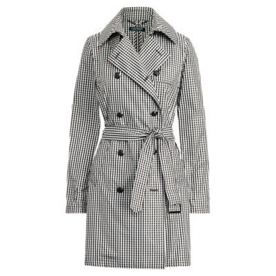 Ralph Lauren Gingham Twill Trench Coat Black/white