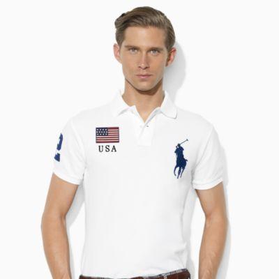Ralph Lauren Custom Slim Fit Mesh Polo White/newport Navy