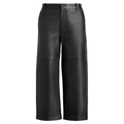 Ralph Lauren Cropped Leather Wide-leg Pant Black
