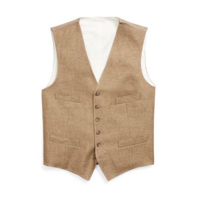 Ralph Lauren Textured Linen Vest Light Tan And Brown