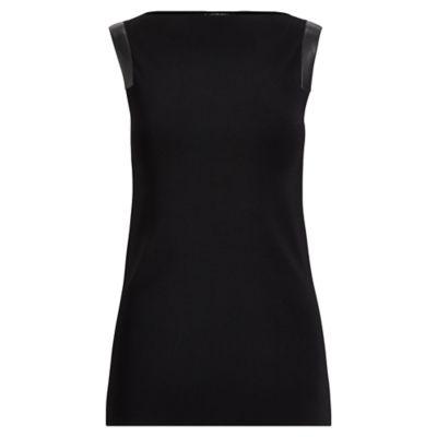 Ralph Lauren Leather-trim Boatneck Top Polo Black
