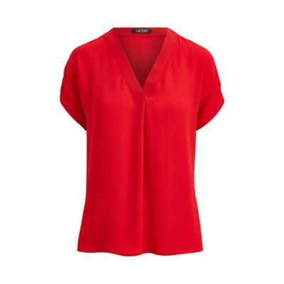 Ralph Lauren Georgette V-neck Top Lipstick Red