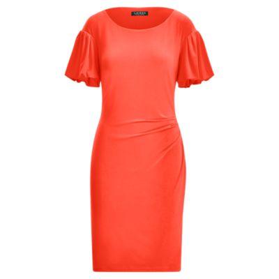 Ralph Lauren Shirred-sleeve Jersey Dress Calla Lily