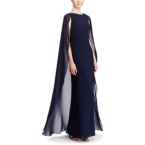 Ralph Lauren Lauren Georgette-cape Jersey Gown