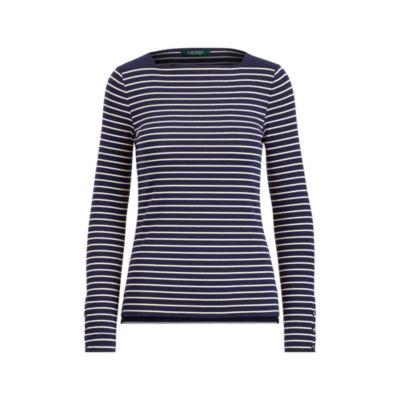 Ralph Lauren Stripe Cotton Boatneck Top Rl Navy/natural