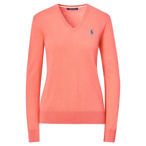 Ralph Lauren Golf Cotton V-neck Sweater Coral Glow