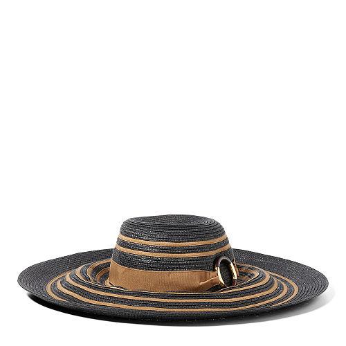 Ralph Lauren Lauren Striped Straw Sun Hat Black/khaki