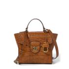 Ralph Lauren Crocodile-embossed Satchel Bourbon