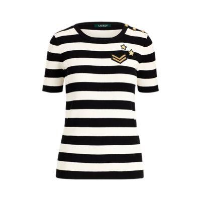 Ralph Lauren Striped Button-trim Sweater Polo Black/cream Multi Sp