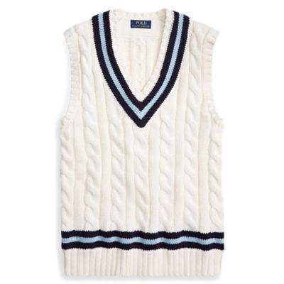 Ralph Lauren Cotton Cricket Sweater Vest Cream And Blue