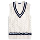 Ralph Lauren Cotton Cricket Sweater Vest Cream And Blue
