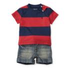 Ralph Lauren Cotton Tee, Belt & Short Set Sunrise Red Multi 3m