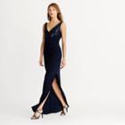 Ralph Lauren Lauren Sequined Cowl-back Jersey Gown Lighthouse Navy-lh Navy