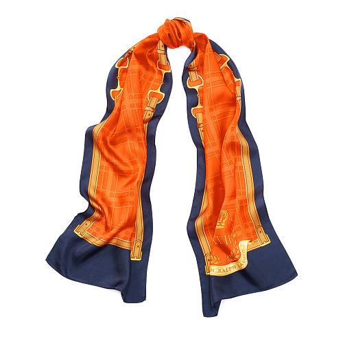 Ralph Lauren Lauren Tania Silk Scarf Orange W/ Navy Border