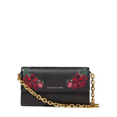 Ralph Lauren Floral Leather Chain Wallet Black