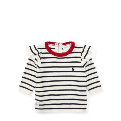 Ralph Lauren Ruffled Striped Cotton Sweater Clubhouse Cream/ Navy 18m