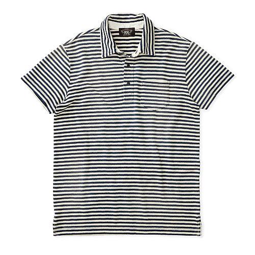 Ralph Lauren Rrl Striped Cotton Polo Shirt New Sand Worth Navy