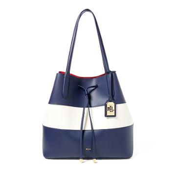 Ralph Lauren Lauren Medium Dryden Leather Tote Marine/vanilla/red