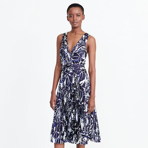 Ralph Lauren Lauren Graphic-print Pleated Dress Navy/ivory