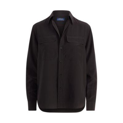 Ralph Lauren Silk Crepe Button-down Shirt Black