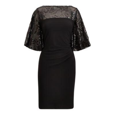 Ralph Lauren Sheer-yoke Dress Blk/blk/blk Shine 2p