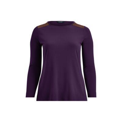 Ralph Lauren Zip-shoulder Crewneck Top Dark Mulberry